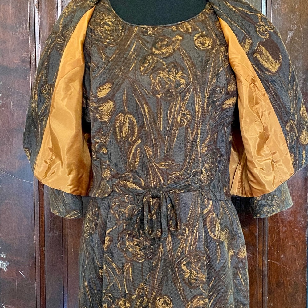 60s Vintage Wool Two Piece Suit Dress Floral